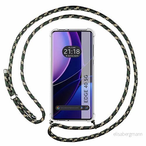 Tumundosmartphone Genomskinligt hängande fodral för Motorola Edge 40 5G med grön/guld Cordon 8447079027729