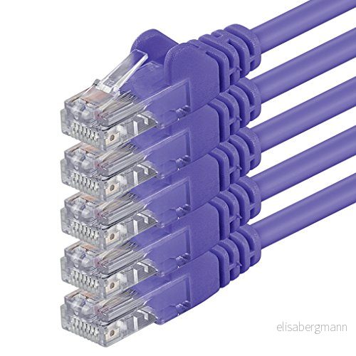 1aTTack.de 0,25 m Cat 6 Ethernet kabel gigabit RJ45 LAN patchkabel kompatibel med internet, router, modem, smart TV, PC och bärbar dator switchmodem lila 5 delar 4250344825814