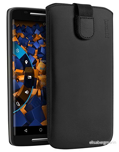 mumbi äkta läderfodral kompatibel med Motorola Moto X Play skal läder väska Case Wallet, svart 4251077241674