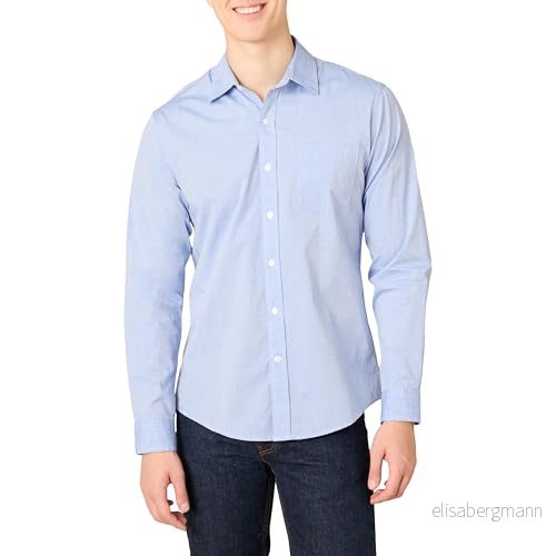 Amazon Essentials mäns Slim Fit långärmad poplin skjorta, fransk blå, X Large 191770279045