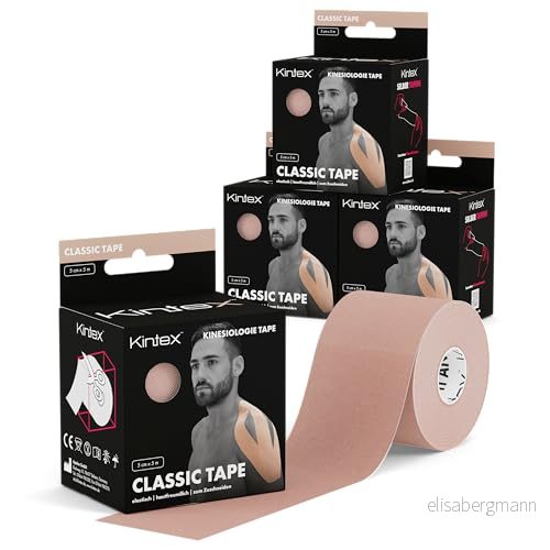 Kintex 4 rullar kinesisk tejp Classic, 5 cm x m, hudvänlig och vattentät kinesiologitejp, fysiotejp, för sport sjukgymnastik (beige) 4260310410241