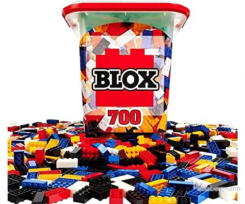 Simba 104114200 Blox 700 byggstenar för barn från 3 år, 8 stenlådor med bottenplatta, helt kompatibel, färgblandad, svart, röd, vit, gul, blå, 8000796090621