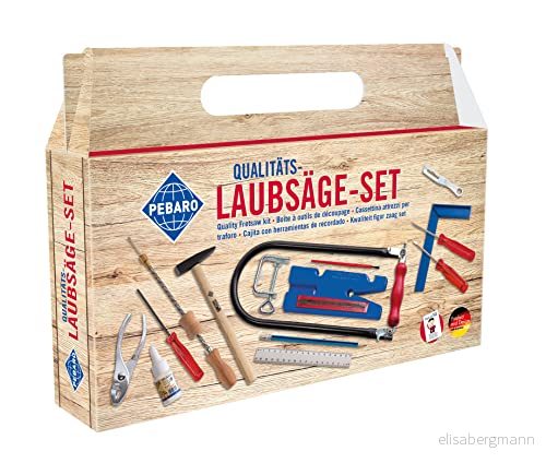 Pebaro 925P Bladsågsset i en låda med bärhandtag, 21 delar, praktisk bagageförpackning, komplett set lövsågsbågar tillverkad Tyskland, lövsåg, hantverk trä, pysselset, presentidé för barn 4006094925904