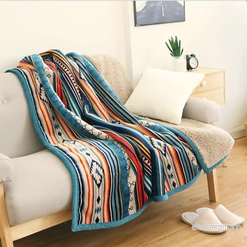 Ukeler flanell sherpa överkast 127 cm x 152 bohemisk mjuk plysch filt för säng/soffa/kontor/camping 8002130543732