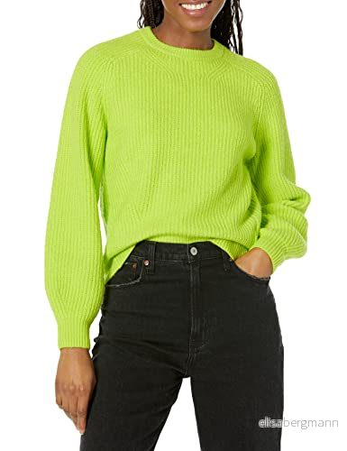 Amazon Essentials dam rund hals ribbad tröja, limegrön, X Small 196433791544