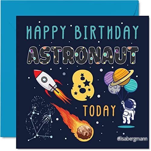 8:e födelsedagskort pojke rymden astronaut kosmos grattis på 8 år gammal flicka, åttonde flickors födelsedagskort, 145 mm x gratulationskort för son dotter brorson barnbarn 5059575937858