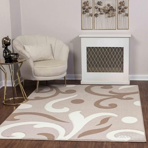 Surya Marseille abstrakt modern matta för vardagsrum, matsal, sovrum vuxna och tonåringar, kök flerfärgad fläckig marmordesignmatta, mjuk Ras 160 x 213 cm beige, vit, brun 889292543583