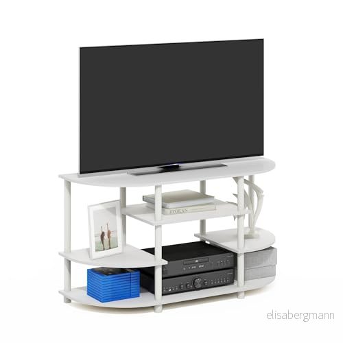 Furinno enkel design hörnstativ, TV enhet, nöjescenter, konstruerat trä, vit/vit, 13,15 (D) x 57,79 (B) 39,5 (H) cm 840308810259