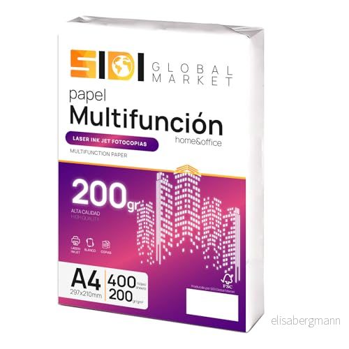 A4 papper, 200 g folio, skrivarpapper, foliopaket för skola, arbete eller personligt bruk, ark kopiator och multifunktion, extra platt DIN papper SIDI (400 h, g) 8447145003176