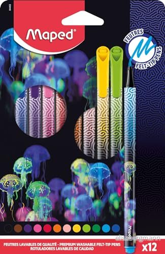 Maped Deepsea Paradise pennor precisionspennor, skriv och färgpennor tvättbart bläck medium spets ergonomisk triangelform låda med 12 långvariga 3154148444039