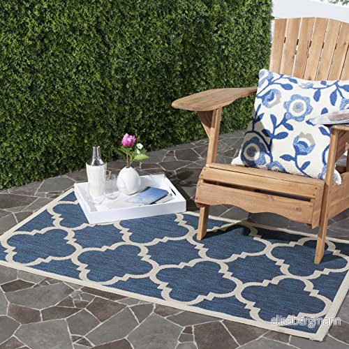 Safavieh inomhus och utomhus matta, CY6243, vävd polypropylen, marinblå/beige, 90 x 150 cm 683726300588