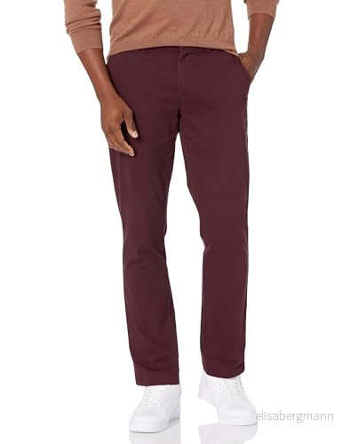 Amazon Essentials mäns slim fit casual stretch, Vinröd, 38W / 30L 191770608104