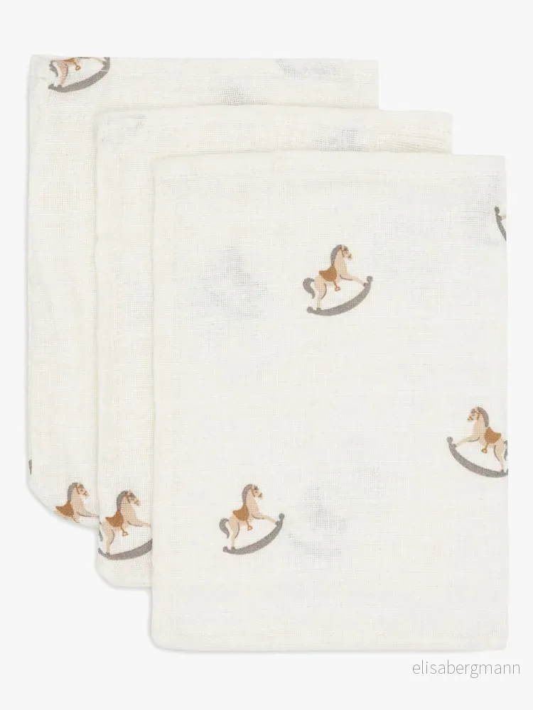 Jollein tvättlapp baby nostalgisk ridning 3 pack 15 x 20 cm 100% bomull tvätthandske OEKO TEX certifierad 8717329388093