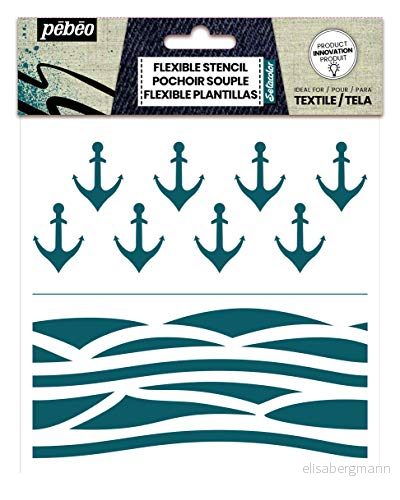 Pébéo nautisk stencil 7A för textildesign fäster vid de flesta tyger Felfri applikation Idealisk på en böjd yta Textilstencil Marin av tyg Storlek 15 x cm 3167868057038