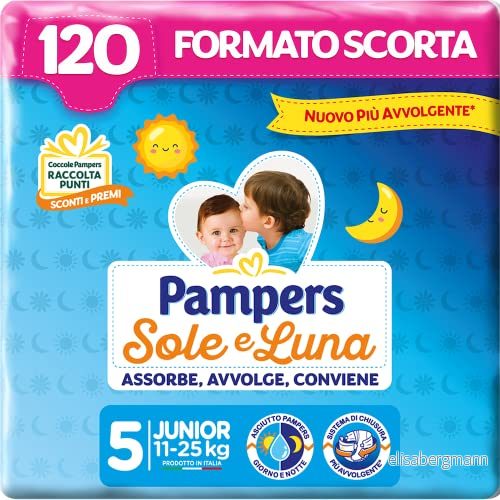 Pampers Solen och Månen Blöjor, Barn Unisex, Junior Storlek 5 (11 25 kg), 120 Blöjor 8001480145153