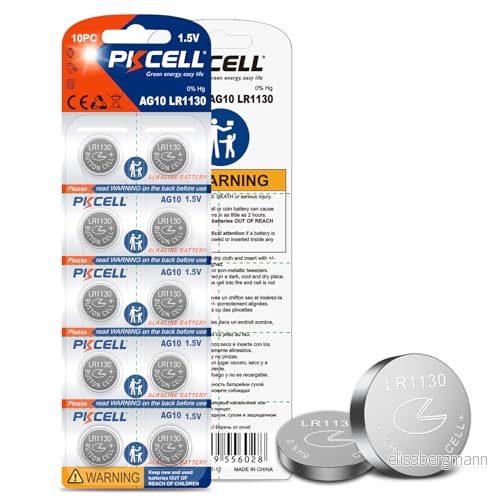 PKCELL LR1130 AG10 alkaliska knappceller för musik och ljudböcker, klockor, leksaker, hållbarhet, 10 stycken 766664922811