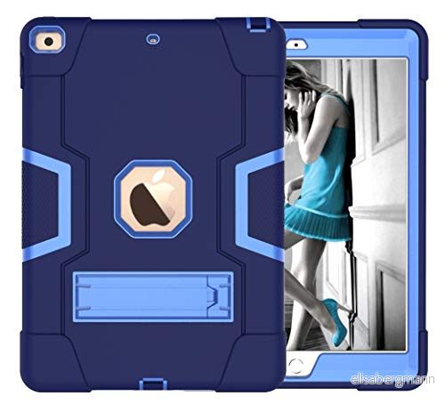 iPad 11 tum (2018/2020/2021/) Air4 10,9 (2020)/iPad Air5 (2022 generationsfodral med kickstativ, hållbar tung chockdosshård hybrid, tre lager (marinblå + blå 755985093188