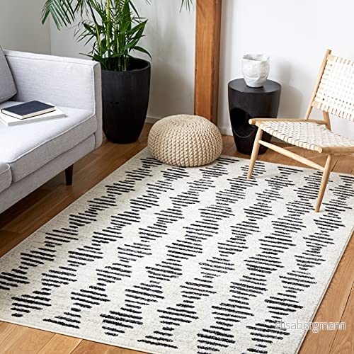 SAFAVIEH Bohemisk matta för vardagsrum, matsal, sovrum Tulumkollektion, kort lugg, elfenben och grå, 160 x 230 cm 195058359924