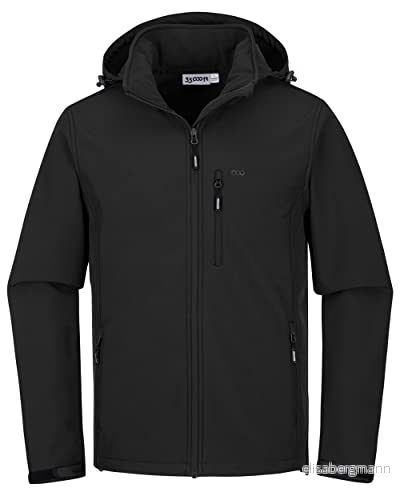 33,000ft Softshell herrjacka, vattentät, vinterjacka, vindtät, varm fleecefodrad vindjacka, funktionell jacka, utomhusjacka för vandring, cykel, camping, svart, M 193336010000