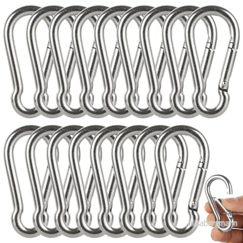 ASelected Heavy Duty 304 rostfritt stål spännkrok M6 lås mätare svängbar fjäderklämma utomhus vandring (16 st), SILVER, 60x6MM 750739956627