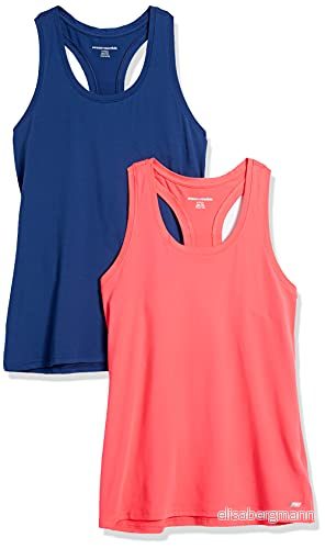 Amazon Essentials kvinnors Tech Stretch Racerback linne (finns i plusstorlek), paket med 2, blå/korallrosa, X Large 43475720370