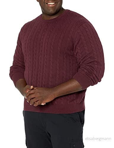 Amazon Essentials herr Crewneck kabel bomullströja, vinröd, liten 193548685126
