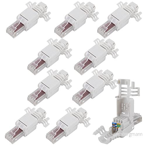 SeKi 10 x verktygsfri RJ45 nätverkskontakt CAT 6 UTP lämplig för installationskabel och patchkabel; fältkonfektionerbar LAN kontakt nätverkskabel Toolless kompatibel med CAT5, CAT7, CAT6a, DSL 4053171965575