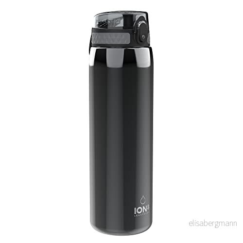 ION8 1 Liter Lätt Stål Vattenflaska, Oisolerad, Läckagesäker, att Öppna, Säker Låsning, Bärhandtag, Diskmaskinssäker, Hållbar, Repskyddande, 1200 ml (40oz), Grå 619098083613