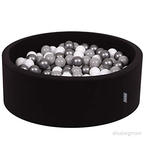 KiddyMoon 90 x 30 cm/300 bollar 3 cm baby lekbad med färgglada rund Made in EU, svart: vit/grå/silver 5902687418480