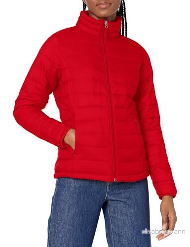 Amazon Essentials lättviktig långärmad vattentät packbar pufferjacka för kvinnor (finns i plusstorlek), röd, X Small 191770675083