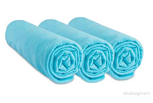 Set med 3 bomullslakan för babysäng, 60 x 120 cm turkosblå (märke Easy Dort) 3700785602419