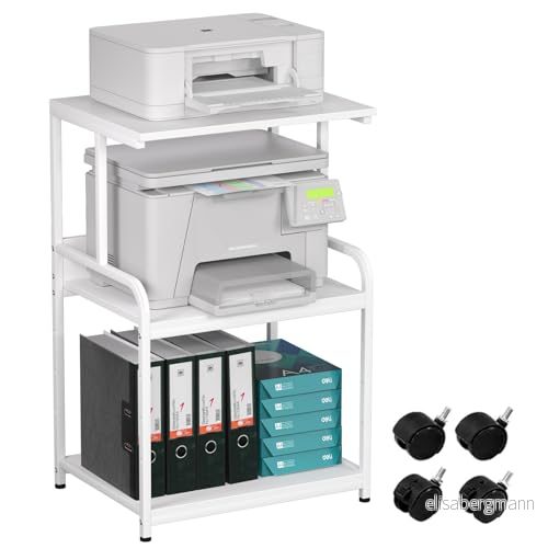3 våningar skrivarstativ, skrivarbord med rullar, skrivarhylla, skrivarställ, skrivarskåp för kontor, hem, skola, fax, kopiator, skanner, 50 x 40 80 cm, vit 764470267119