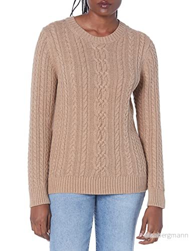 Amazon Essentials dam fiskarkabel långärmad rund hals tröja (finns i plusstorlek), kamel ljung, stor 194223274024