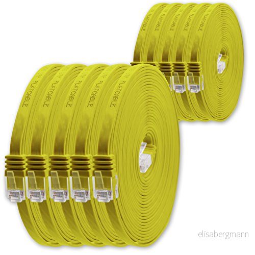 1aTTack.de 1,5 m gul 10 st Cat6 platt Gigabit Lan RJ45 Cat 6 Ethernet nätverkskabel kompatibel Cat5 Cat5e Cat7 Cat8 4251073631462