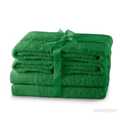 AmeliaHome Handduksset grön 4 handdukar 50 x 100 cm och 2 duschhanddukar 70 140 % bomull kvalitet absorberande Amari 4251525428862