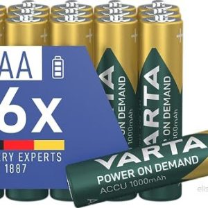 VARTA Batterier AAA, uppladdningsbar, paket med 16, Recharge Accu Power on Demand, laddningsbart batteri, 1000 mAh Ni MH, ingen minneseffekt, förladdade, redo att använda 4008496056569 VARTA Batterier AAA, uppladdningsbar, paket med 16, Recharge Accu Power on Demand, laddningsbart batteri, 1000 mAh Ni MH, ingen minneseffekt, förladdade, redo att använda 4008496056569