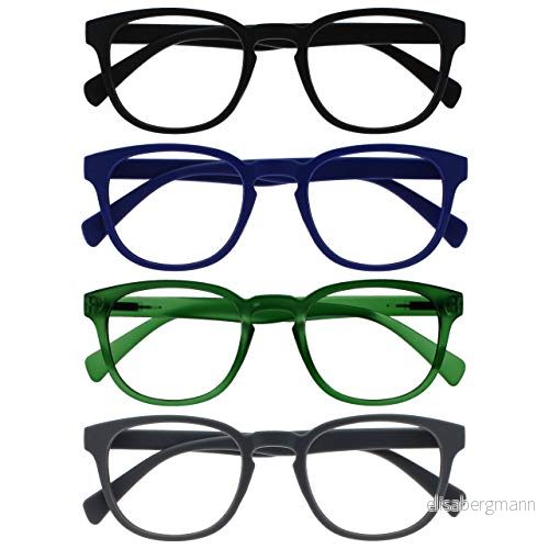 OPULIZE Pop läsglasögon 4 pack roliga runda matt ram svart blå mossgrön grå vårgångjärn reptåliga män kvinnor RRRR2 1367 +1,50 5055955358312
