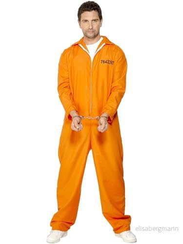 Smiffys flyktade fånge för män med panndräkt, Orange, L US Size 42" 44" 5020570685617