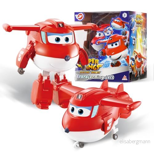 Super Wings Transformer Supercharged Jett flygplan, höjd ca 12,7 cm, docka för barn, leksaksflygplan och robotfigur pojkar flickor från 3 år 6911400440058