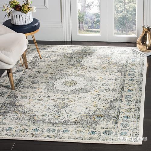 Safavieh övergångsmatta för vardagsrum, matsal, sovrum Evoke kollektion, kort lugg, i grått och guld, 122 x 183 cm 889048308169