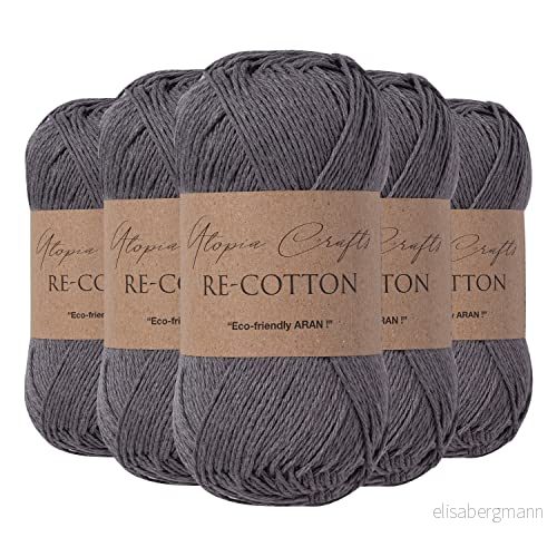 Utopia Crafts Re Cotton Stick Garn, 5X 100g (Storm Grey) 8683249181987