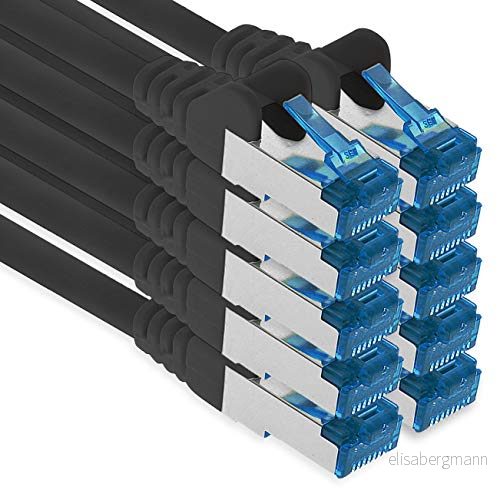 1aTTack.de Patchkabel 10 x 5 m Ethernet, nätverk, LAN kabel CAT6a (för Gigabit-nätverk, routrar, switch, modem med RJ45-ingång svart) 4251073692593