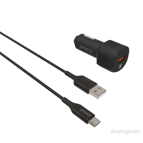 GREENE Green E GR7234 billaddare med USB port + till C kabel tillverkad av återvunnet och återvinningsbart material svart 3760259004767