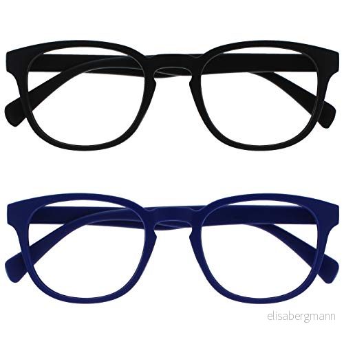 OPULIZE Pop läsglasögon 2 pack roliga runda matt ram svart blå fjädergångjärn reptåliga män kvinnor RR2 13 +1,00 5055955358121