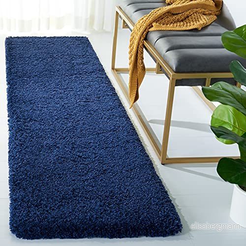 SAFAVIEH lurvig matta för vardagsrum, matsal, sovrum Milan Shag kollektion, hög lugg, i marinblå, 61 x 244 cm 683726695455