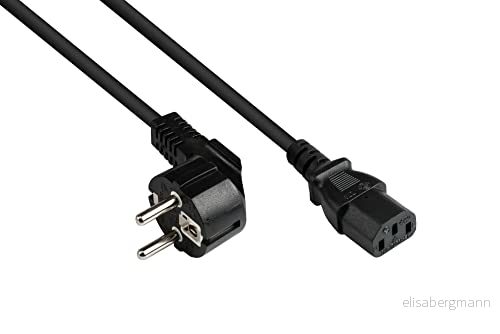 Nätkabel 7,5 m Skyddskontaktkontakt typ E+F (CEE 7/7, vinklad) till C13 IEC uttag (rak) Kopparledare CU 1,50 mm² Kyllekabel för PC, bildskärm etc. Svart 4014619602490
