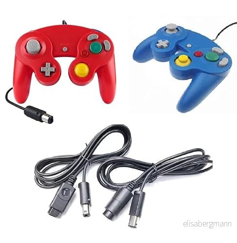 2 kontroller röd blå förlängningskabel för Nintendo Game Cube Controller GC förlängning Wii Cable 759973080747