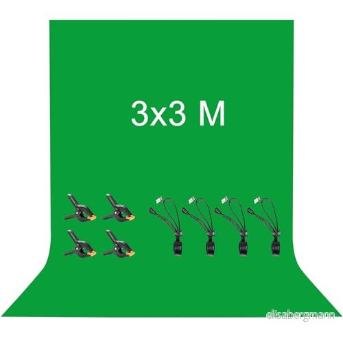 3 x 3M grön Bakgrundsduk, Vevelux skärm med 8 antikreasklipp, 100% polyester bakgrund vikbar tvättbar hållbar för fotografering, video, kamera, foto, videoinspelning 6089391207513