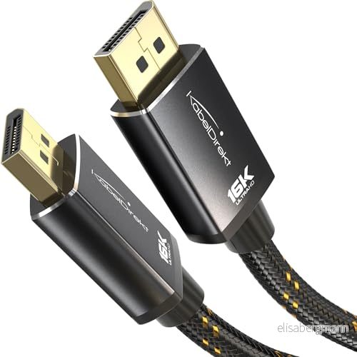 KabelDirekt DisplayPort 2.1/DP 2.1 kabel 5m Stöttåliga metallkontakter + flätning, DP80 med 80 Gbit/s för spel PC:er/Grafikkort, FreeSync/G Sync, upp till 16K@60Hz, 8K@120Hz, 4K@240Hz 4262421061008