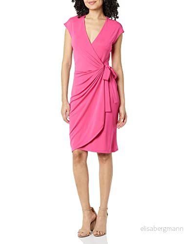 Amazon Essentials klassisk keps ärm wrap klänning (finns i plusstorlek), mörkrosa, medium 196433119171